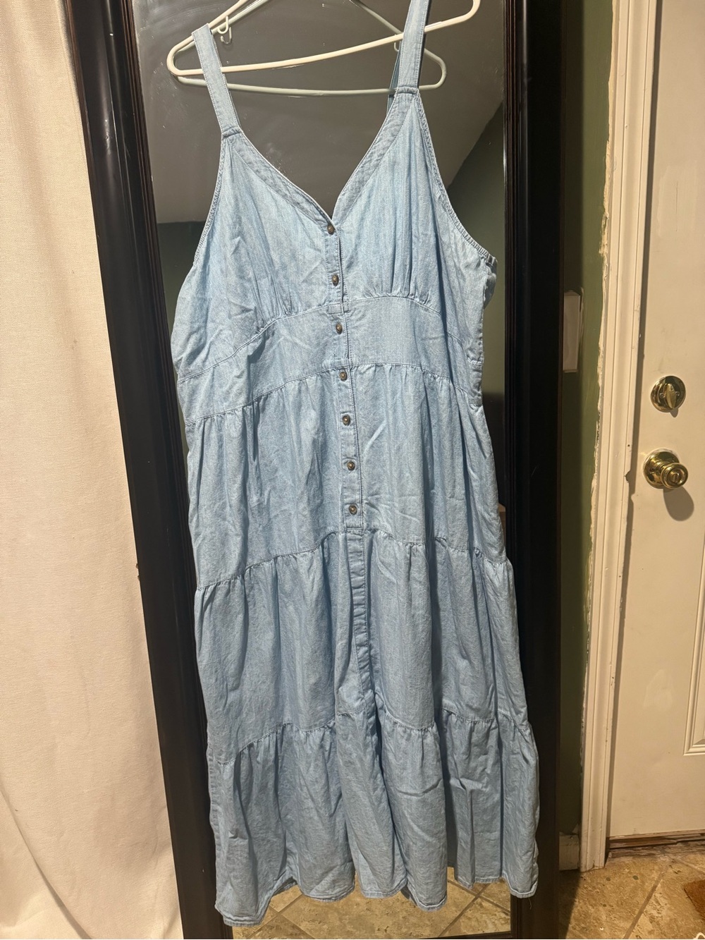 Falls Creek Light Blue Tiered Button-Front Maxi Dress